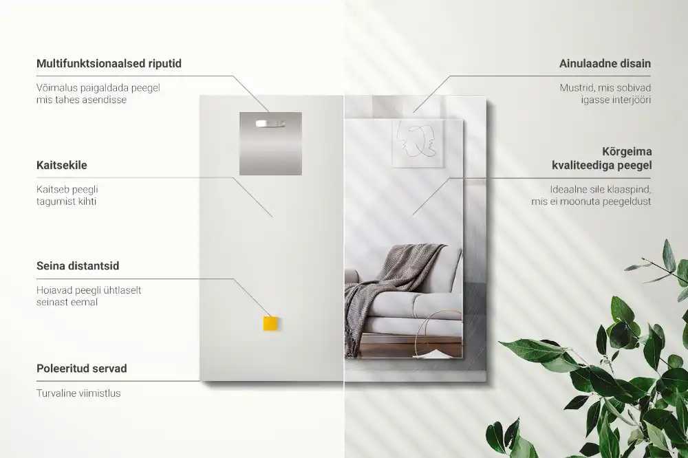 Specchio rettangolare con cornice stampata Superficie metallica rotonda