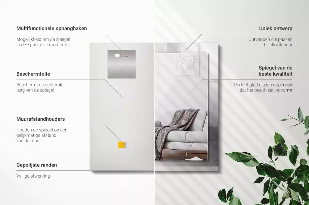 Specchio rettangolare con cornice stampata Superficie metallica rotonda