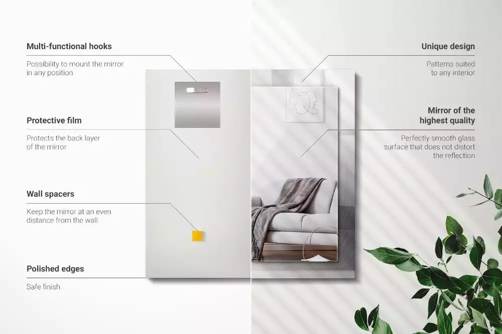 Specchio rettangolare con cornice stampata Superficie metallica rotonda