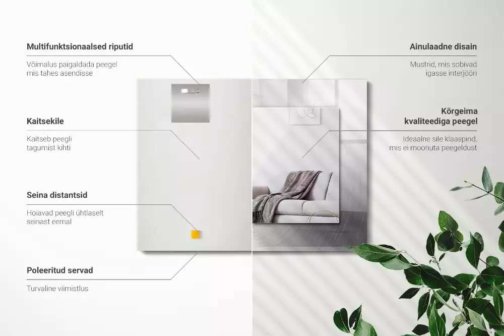 Specchio rettangolare con cornice stampata Superficie metallica rotonda