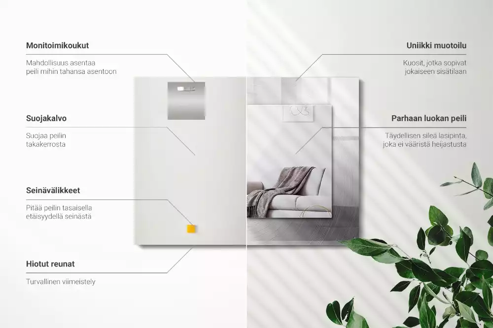 Specchio rettangolare con cornice stampata Superficie metallica rotonda