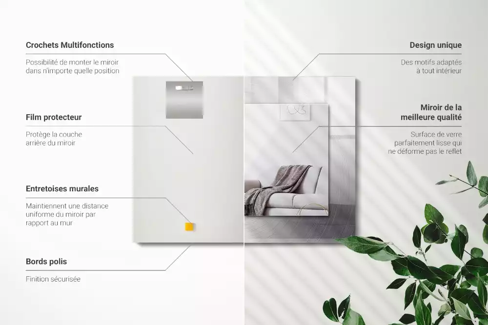 Specchio rettangolare con cornice stampata Superficie metallica rotonda