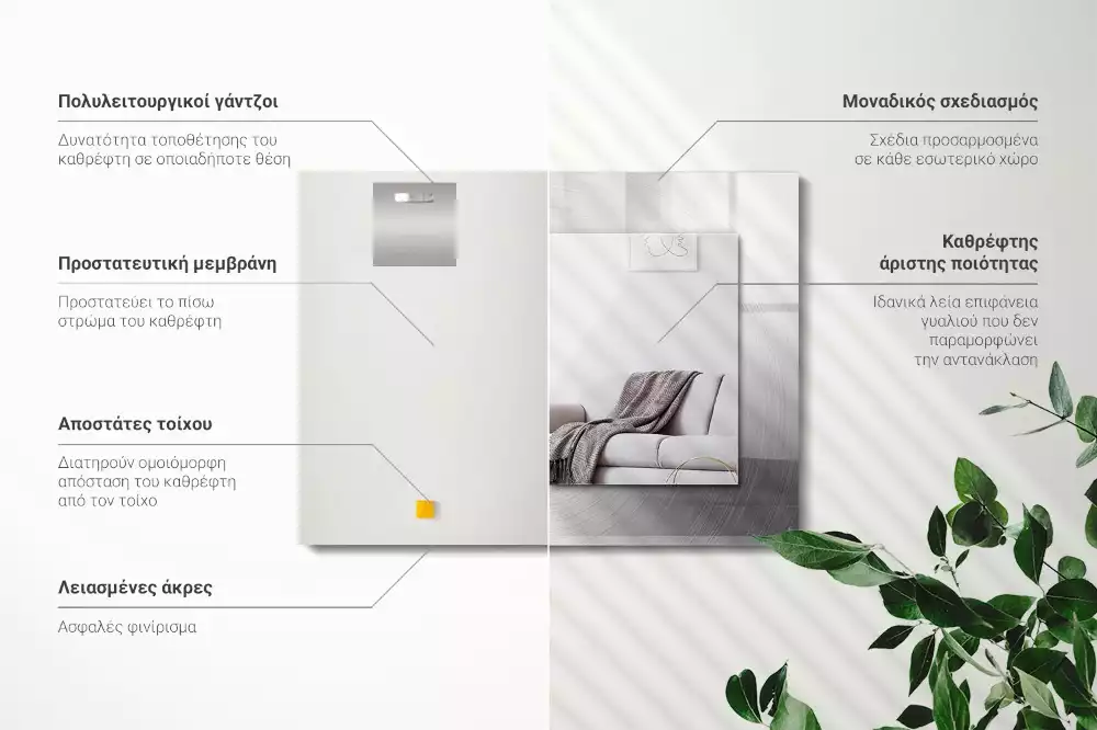 Specchio rettangolare con cornice stampata Superficie metallica rotonda