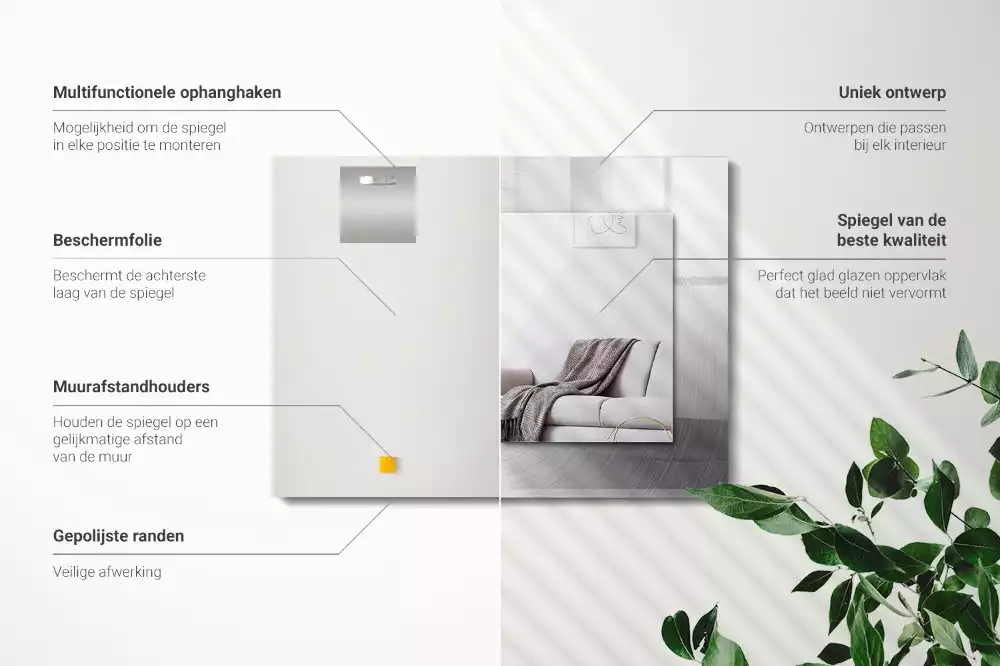 Specchio rettangolare con cornice stampata Superficie metallica rotonda