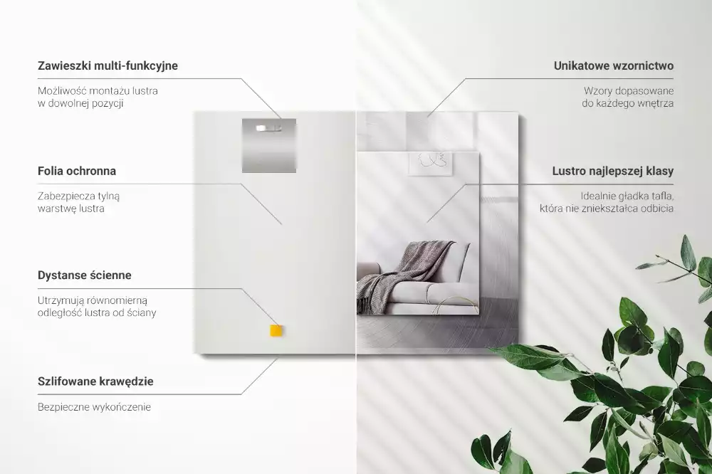 Specchio rettangolare con cornice stampata Superficie metallica rotonda