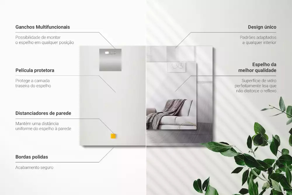 Specchio rettangolare con cornice stampata Superficie metallica rotonda