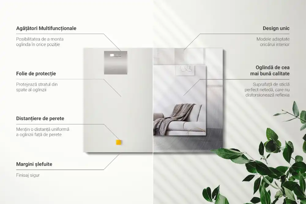 Specchio rettangolare con cornice stampata Superficie metallica rotonda