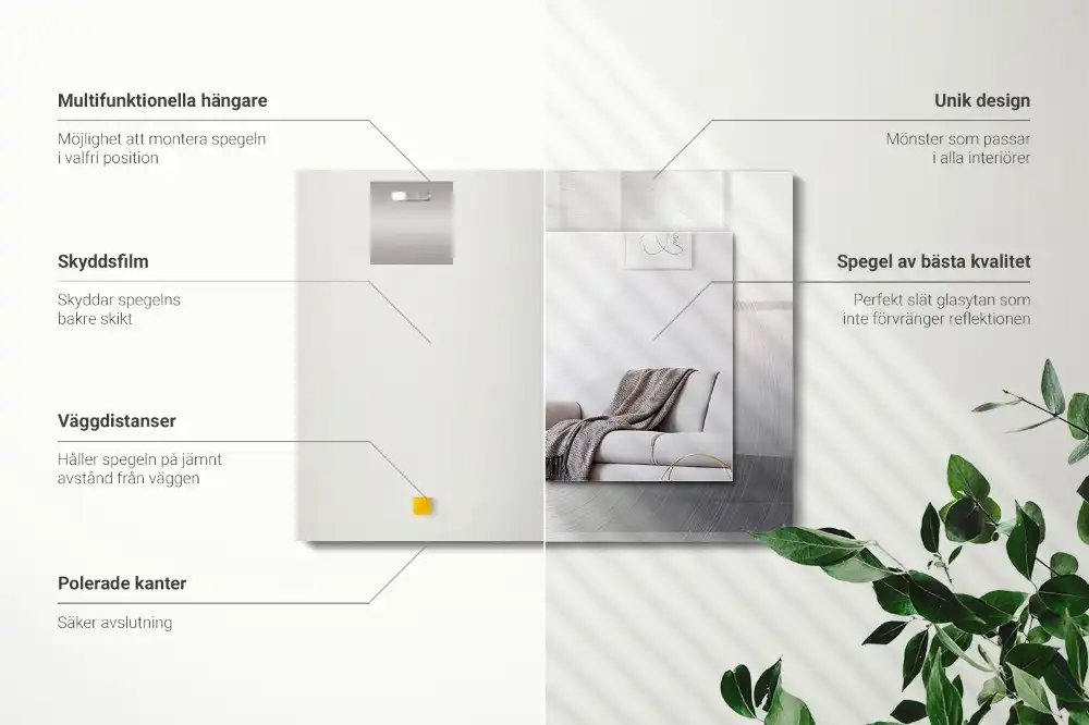 Specchio rettangolare con cornice stampata Superficie metallica rotonda