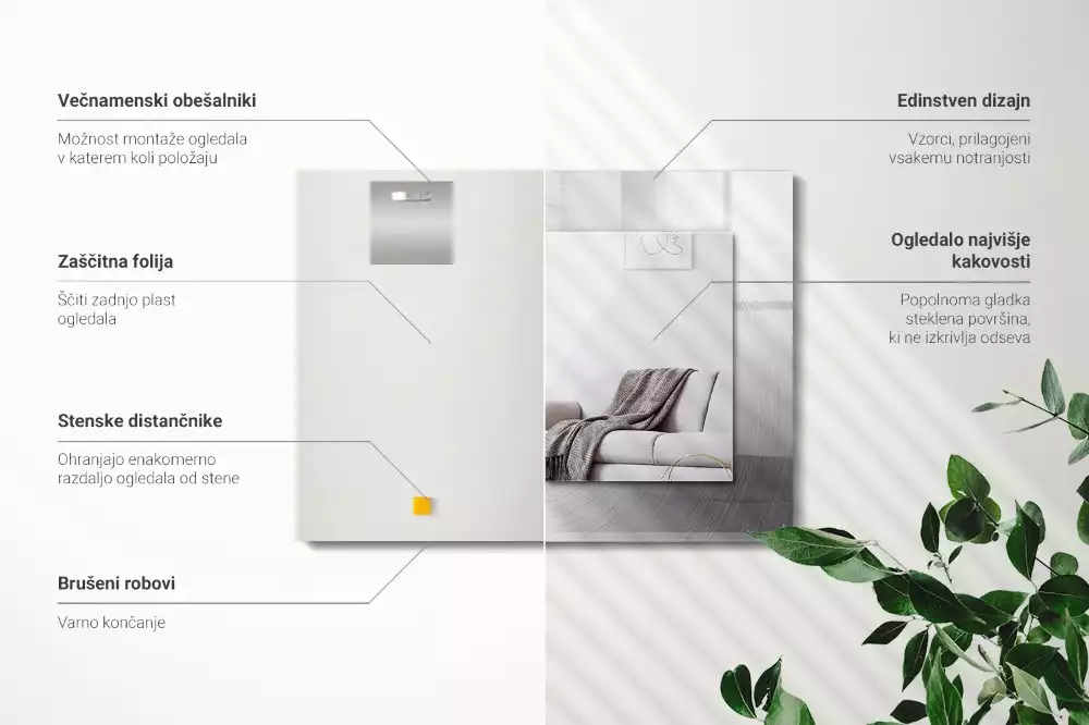 Specchio rettangolare con cornice stampata Superficie metallica rotonda