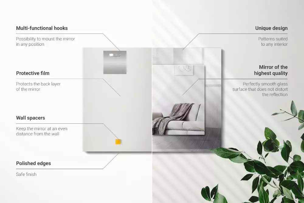 Specchio rettangolare con cornice stampata Superficie metallica rotonda