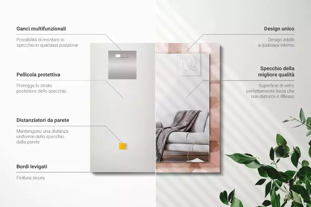 Specchio rettangolare decoro Fiori peonie