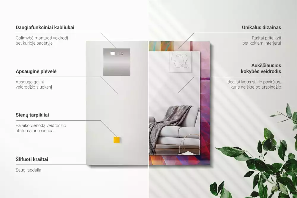 Specchio rettangolare con cornice stampata Spirale astratta colorata