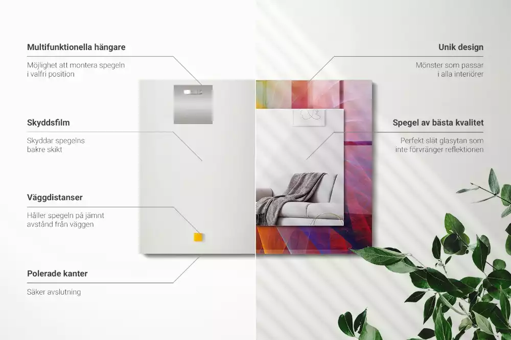 Specchio rettangolare con cornice stampata Spirale astratta colorata