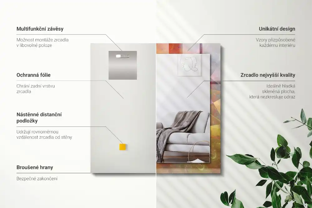 Specchio rettangolare stampato Spirale frattale colorata