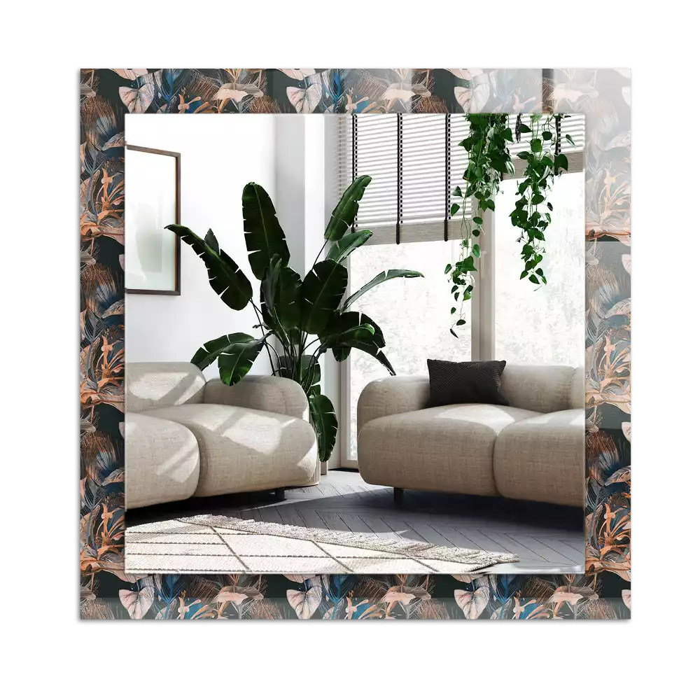 Specchio rettangolare con cornice stampata Fiori e foglie