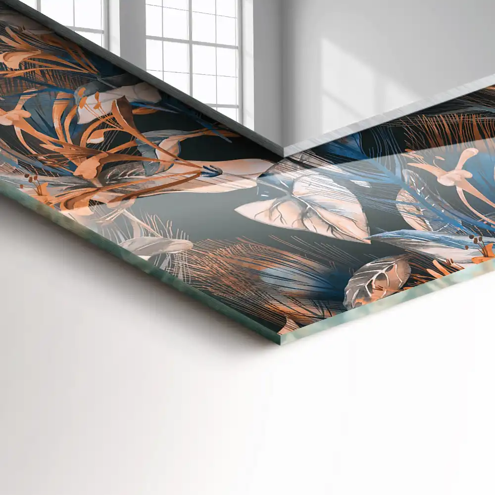 Specchio rettangolare con cornice stampata Fiori e foglie