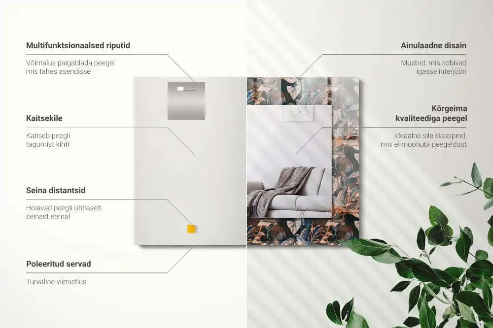 Specchio rettangolare con cornice stampata Fiori e foglie