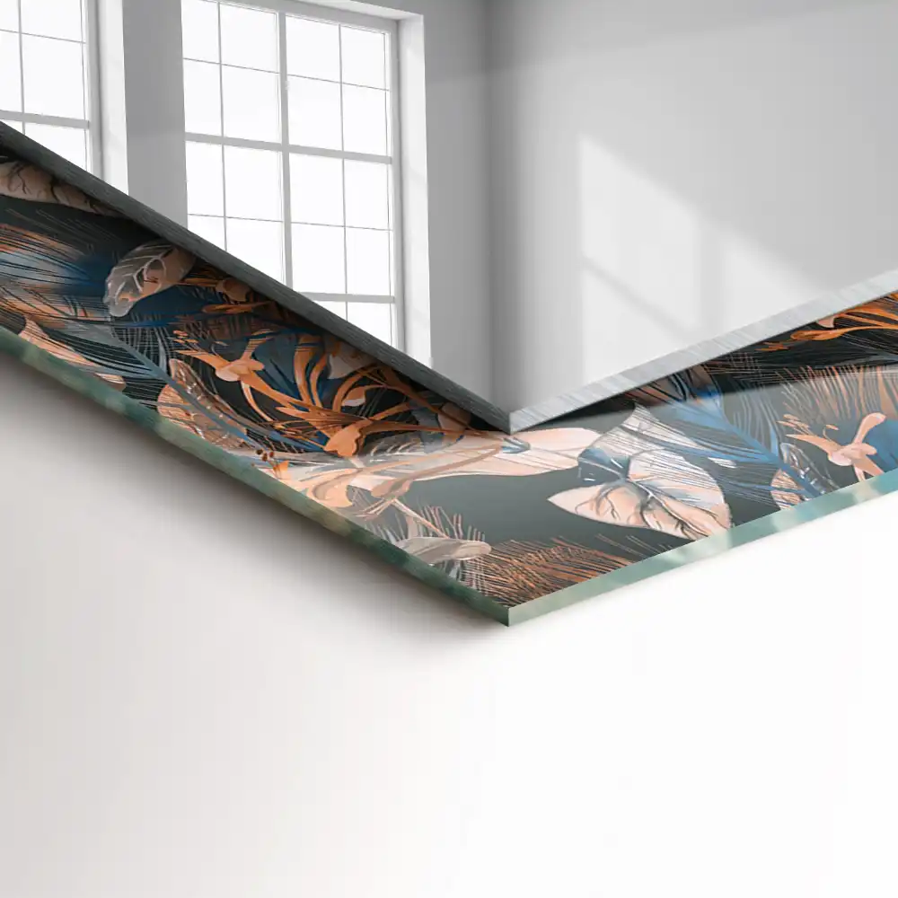 Specchio rettangolare con cornice stampata Fiori e foglie