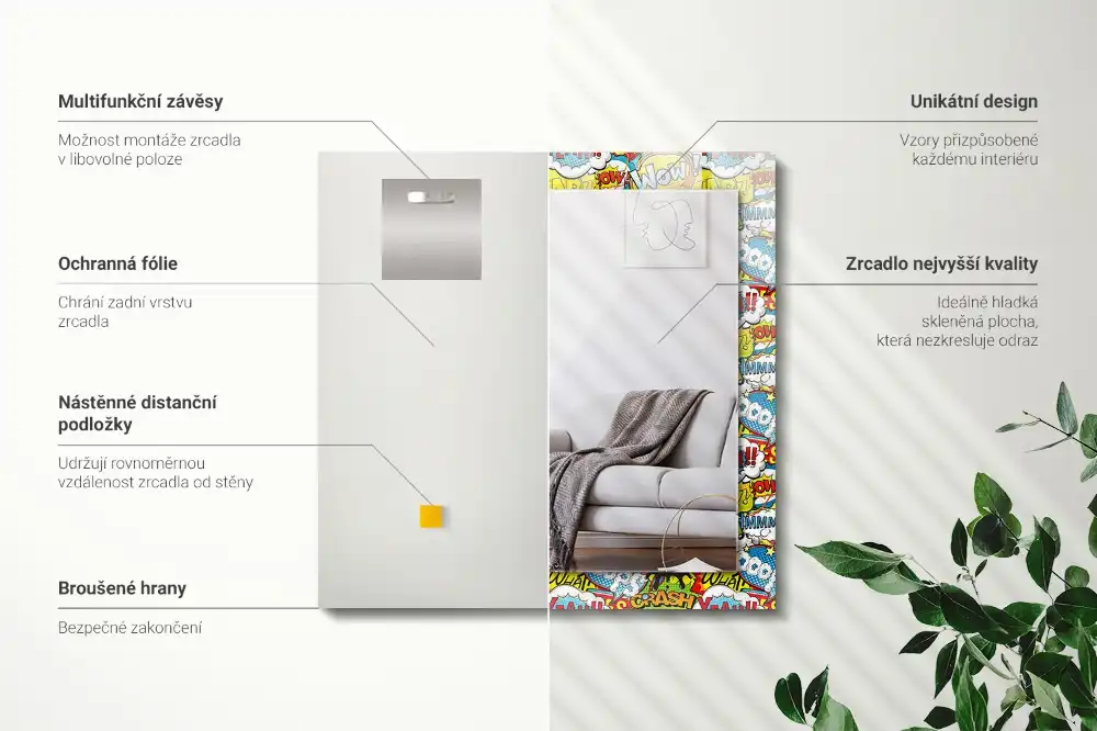 Specchio rettangolare decoro Fumetti colorati