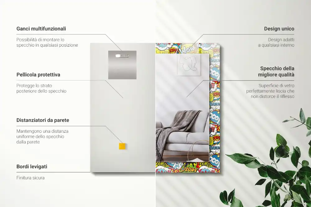 Specchio rettangolare decoro Fumetti colorati