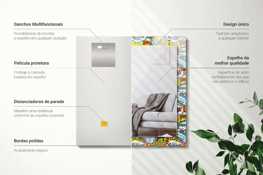 Specchio rettangolare decoro Fumetti colorati