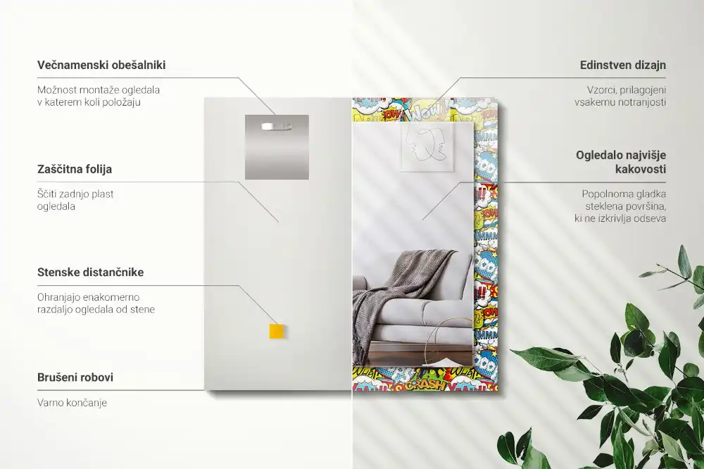 Specchio rettangolare decoro Fumetti colorati