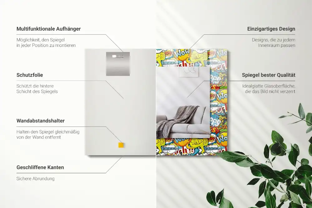 Specchio rettangolare decoro Fumetti colorati