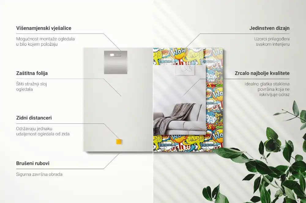 Specchio rettangolare decoro Fumetti colorati