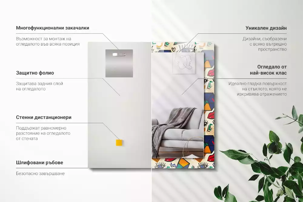 Specchio rettangolare stampato Forme degli occhi e della bocca