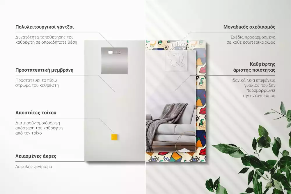 Specchio rettangolare stampato Forme degli occhi e della bocca