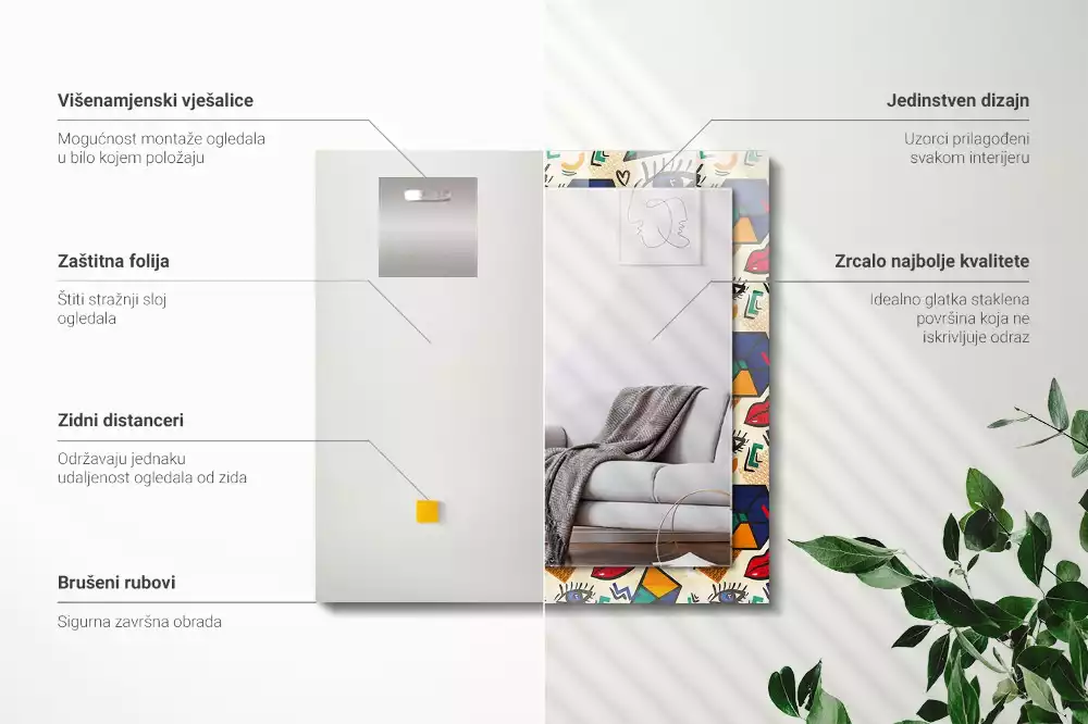 Specchio rettangolare stampato Forme degli occhi e della bocca