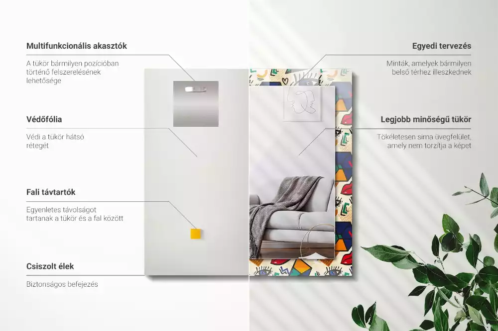 Specchio rettangolare stampato Forme degli occhi e della bocca