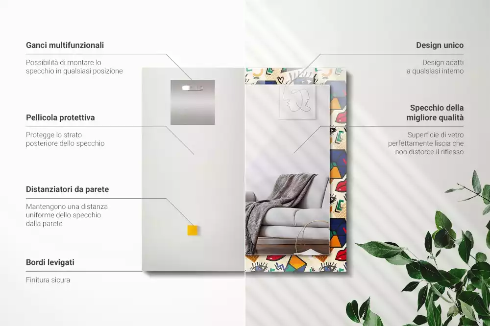 Specchio rettangolare stampato Forme degli occhi e della bocca