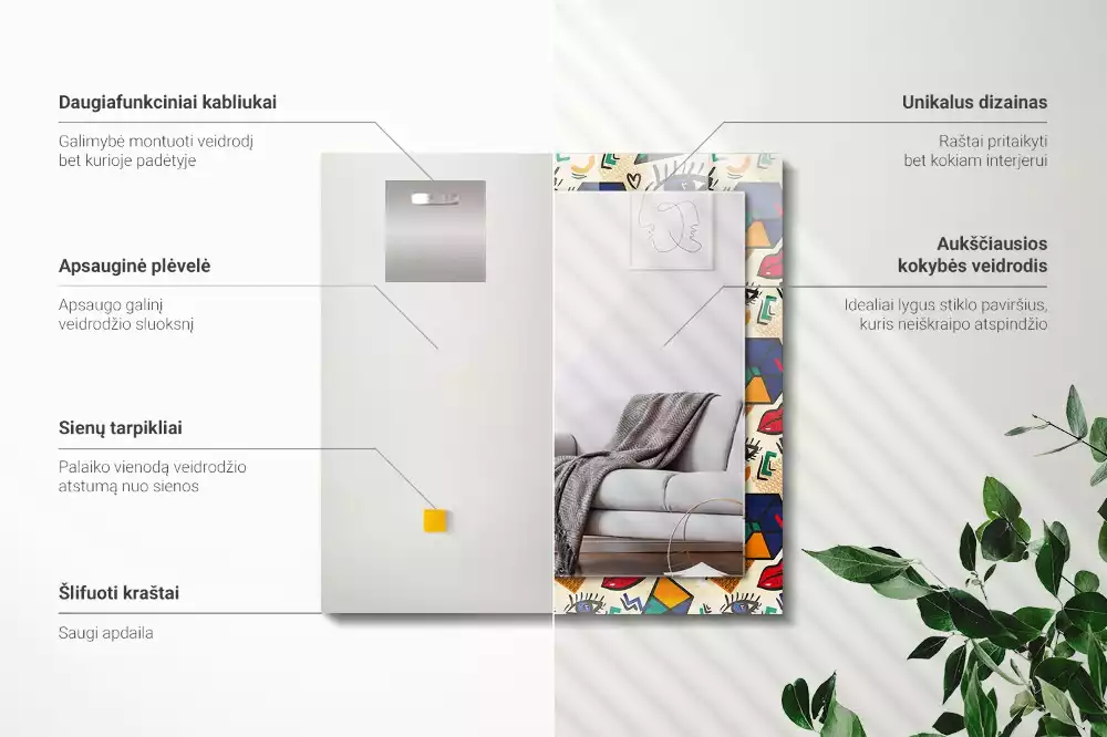 Specchio rettangolare stampato Forme degli occhi e della bocca