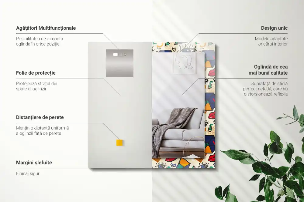 Specchio rettangolare stampato Forme degli occhi e della bocca