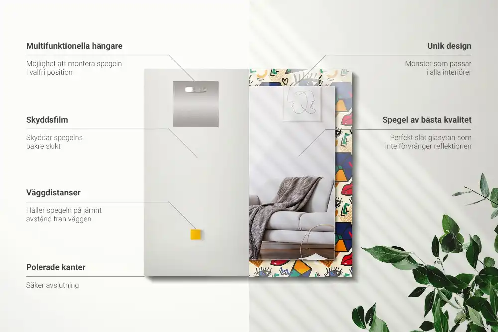 Specchio rettangolare stampato Forme degli occhi e della bocca