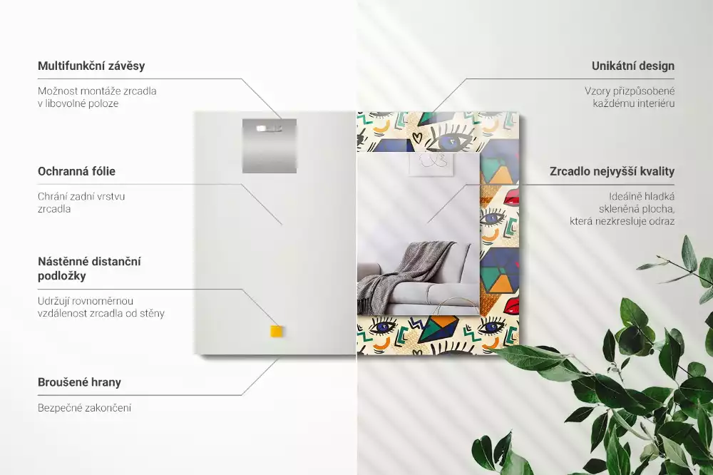 Specchio rettangolare stampato Forme degli occhi e della bocca