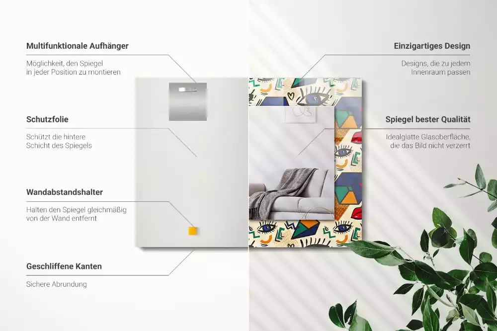 Specchio rettangolare stampato Forme degli occhi e della bocca