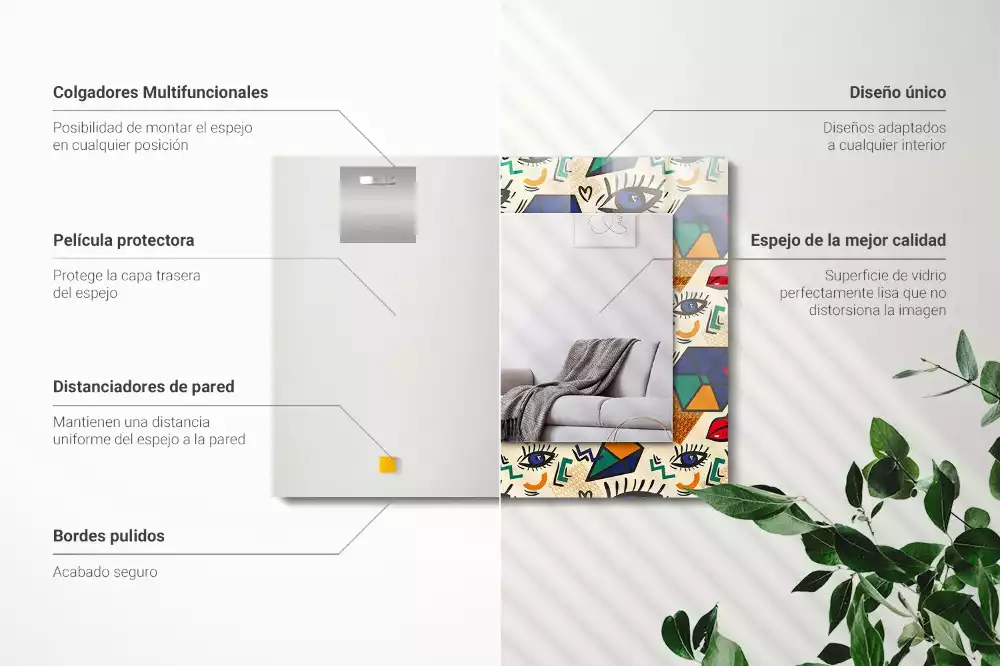 Specchio rettangolare stampato Forme degli occhi e della bocca