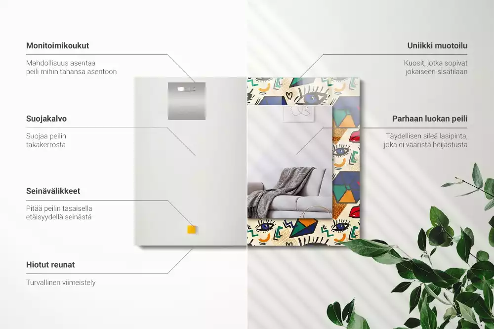 Specchio rettangolare stampato Forme degli occhi e della bocca