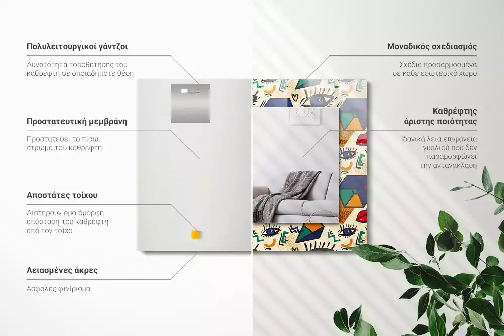 Specchio rettangolare stampato Forme degli occhi e della bocca