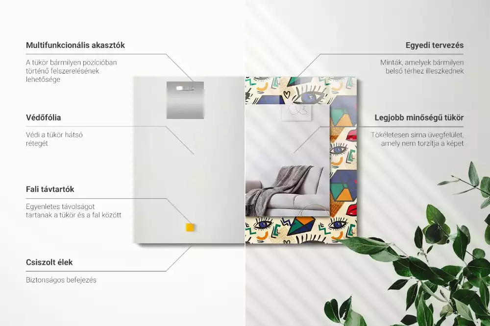 Specchio rettangolare stampato Forme degli occhi e della bocca