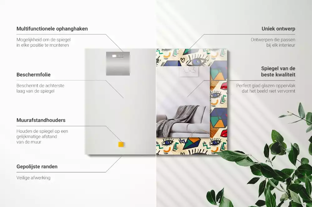 Specchio rettangolare stampato Forme degli occhi e della bocca