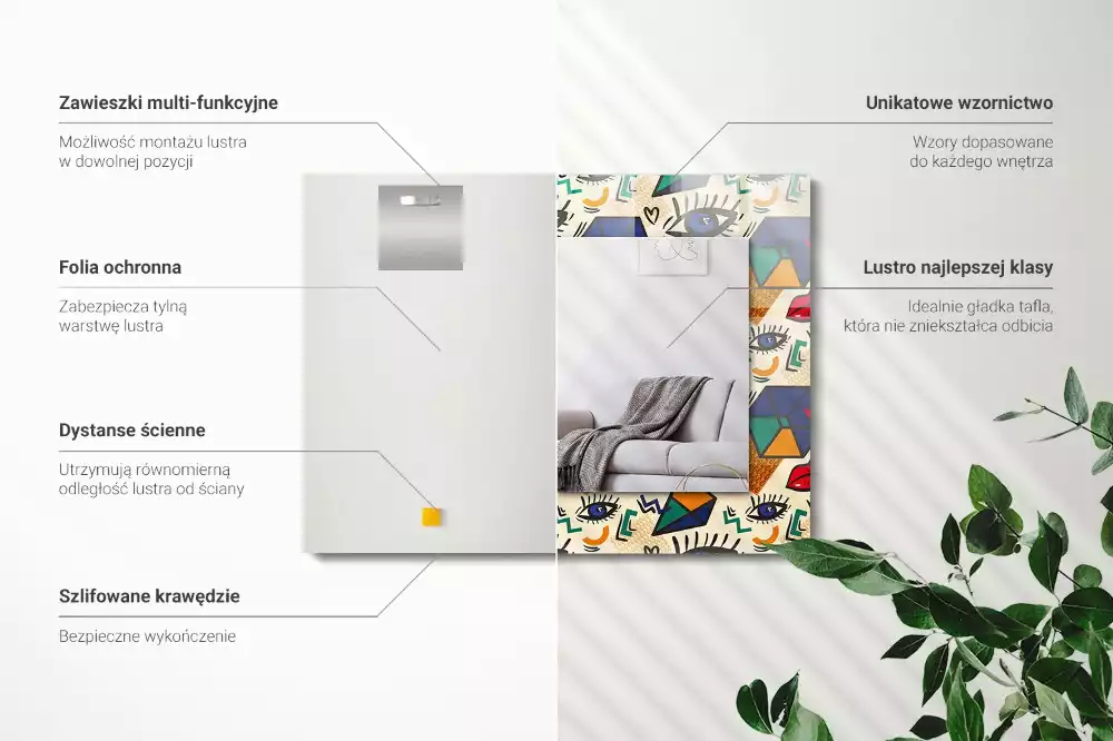 Specchio rettangolare stampato Forme degli occhi e della bocca