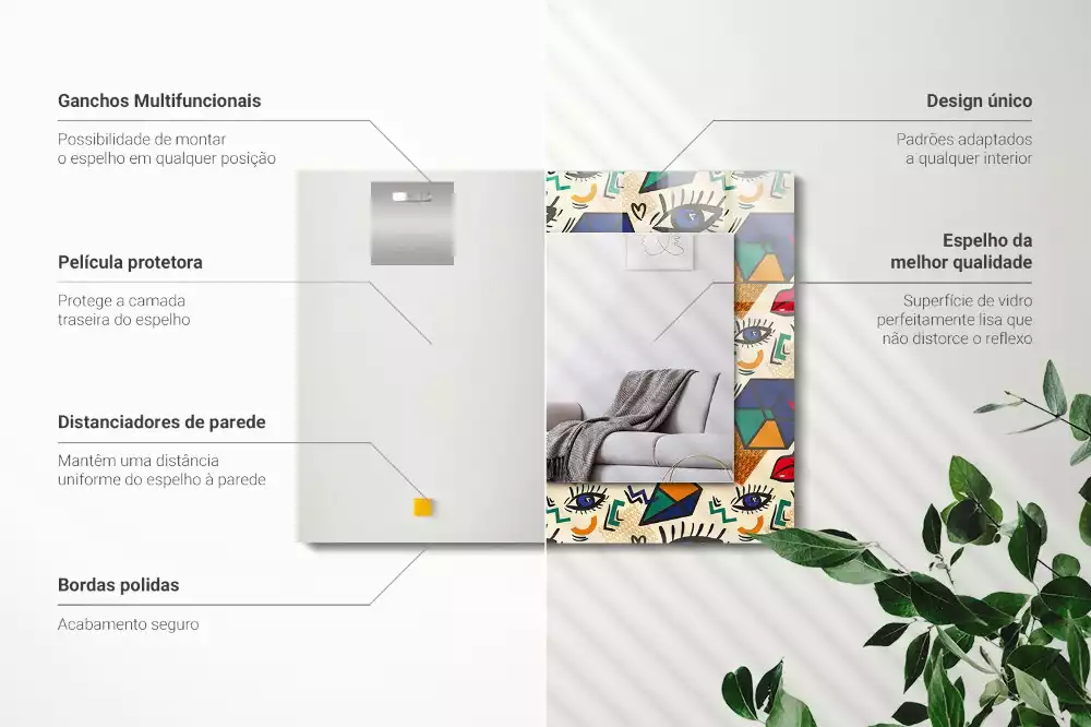 Specchio rettangolare stampato Forme degli occhi e della bocca