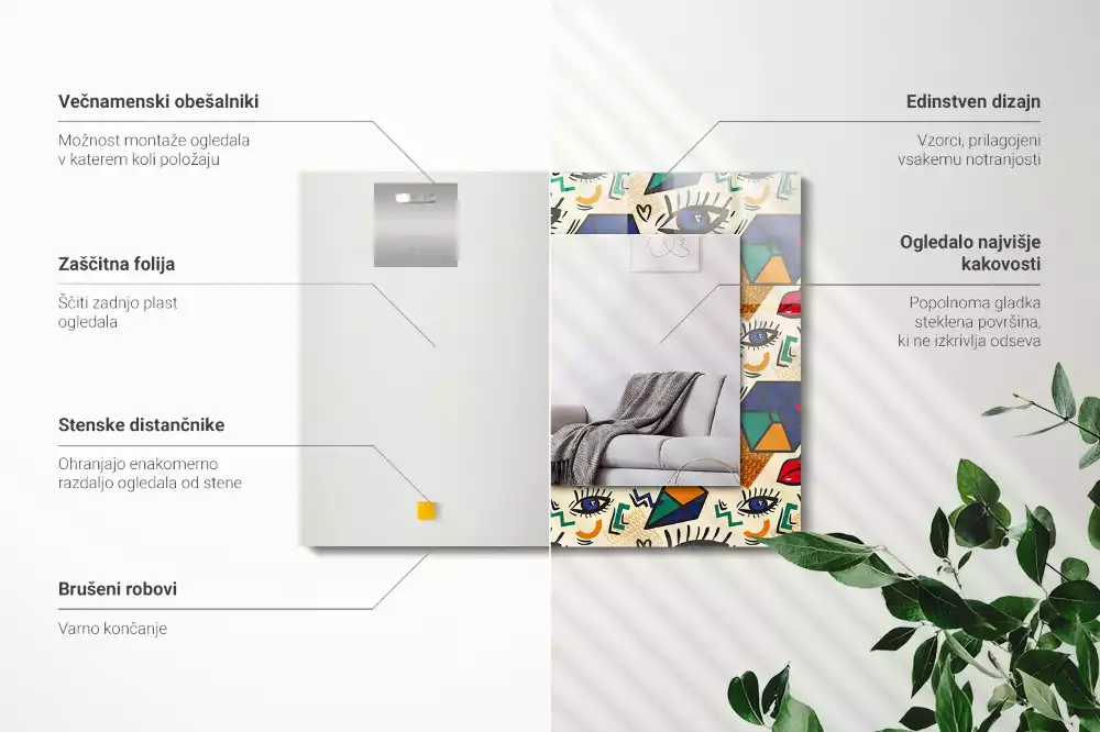 Specchio rettangolare stampato Forme degli occhi e della bocca