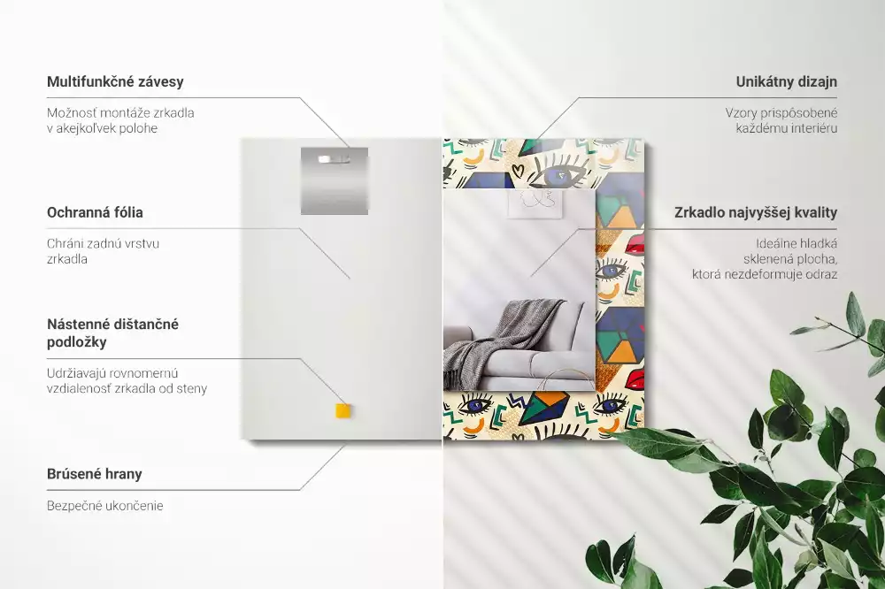 Specchio rettangolare stampato Forme degli occhi e della bocca