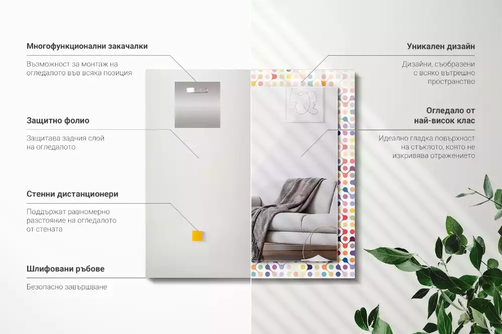 Specchio rettangolare con cornice stampata Motivo geometrico colorato