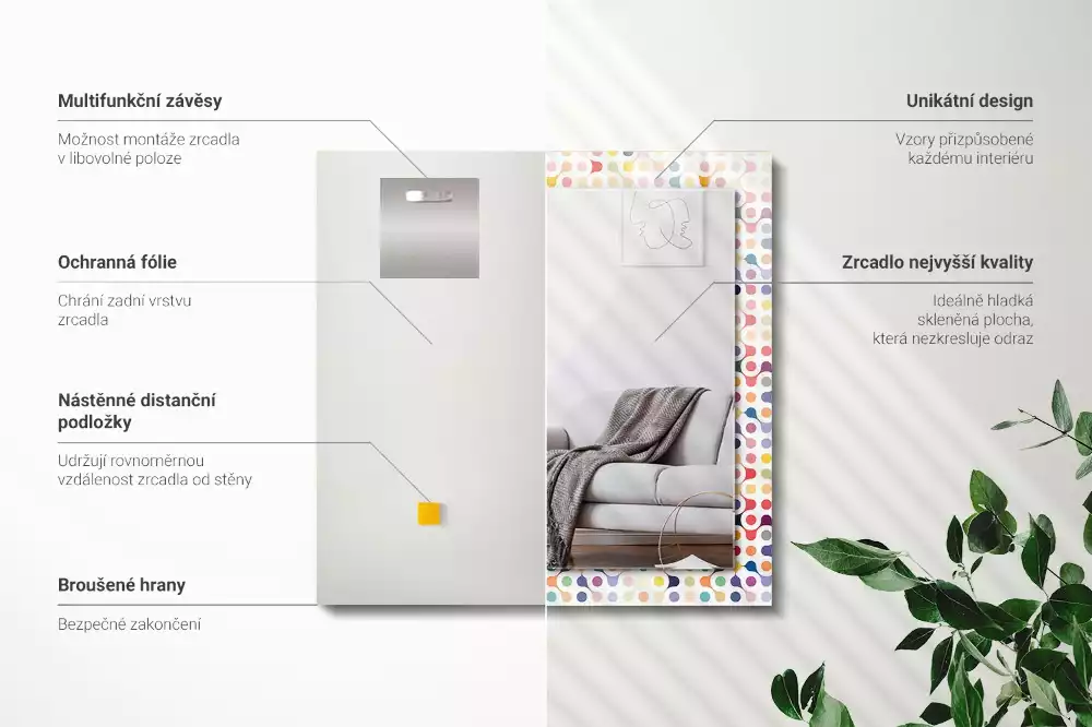 Specchio rettangolare con cornice stampata Motivo geometrico colorato