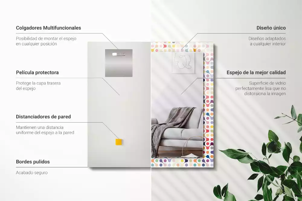 Specchio rettangolare con cornice stampata Motivo geometrico colorato